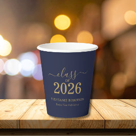 Klas van 2026 Navy Blauwe Gouden Afstudeerfeest Papieren Bekers