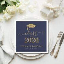 Klas van 2026 Navy Blauwe Gouden Afstudeerfeest