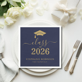 Klas van 2026 Navy Blauwe Gouden Afstudeerfeest Servet