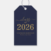 Klas van 2026 Navy Blauwe Gouden Script Afstuderen Cadeaulabel (Achterkant)
