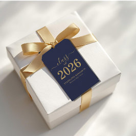 Klas van 2026 Navy Blauwe Gouden Script Afstuderen Cadeaulabel