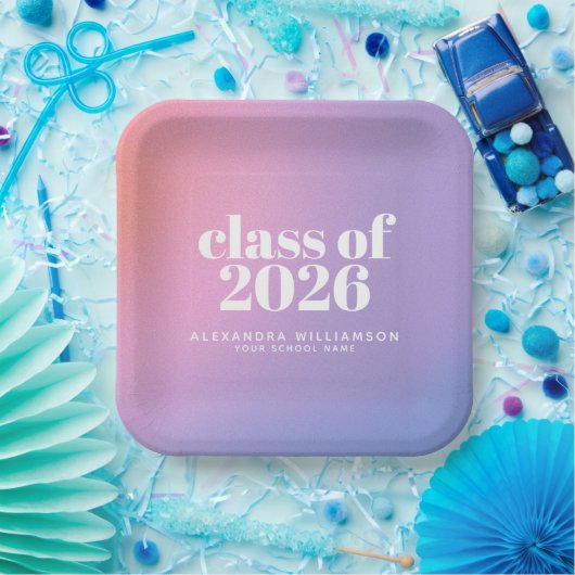 Klas van 2026 Paarse Gradiënt Aangepaste Afstudere Papieren Bordje (Feest)