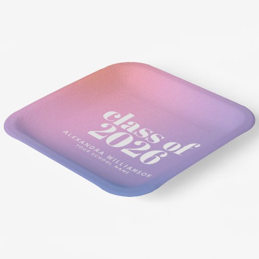 Klas van 2026 Paarse Gradiënt Aangepaste Afstudere Papieren Bordje (Gebogen)