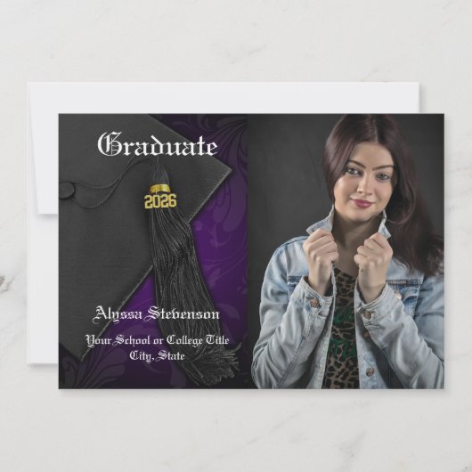 Klas van 2026 Paarse Kwast Foto Afstuderen Kaart (Voorkant)