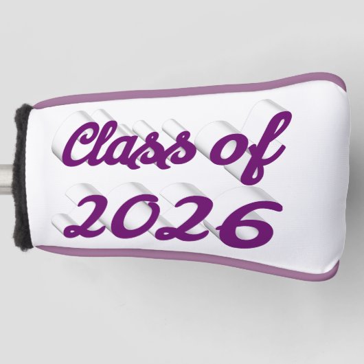 Klas van 2026 paarse script afstuderen golfheadcover (Voorkant)
