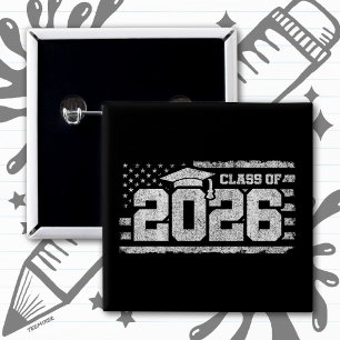 Klas van 2026 Patriottische Afstudeer Typografie Vierkante Button 5,1 Cm