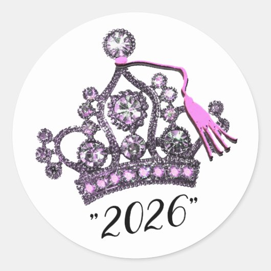 “Klas van 2026” Prinses Tiara Ronde Sticker (Voorkant)