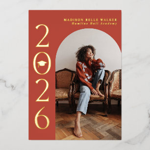 Klas van 2026 Rood boogframe Afstudeerfeest  Folie Uitnodiging