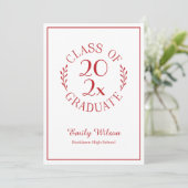Klas van 2026 Rood Wit Embleem Afstudeerfeest Kaart (Staand voorkant)