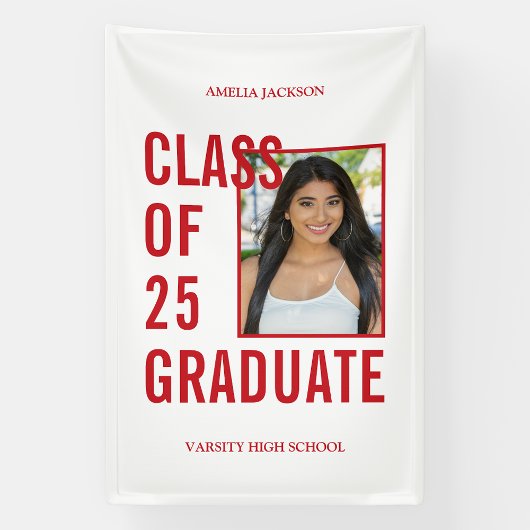 Klas van 2026 Rood & Wit Foto Afstuderen Spandoek