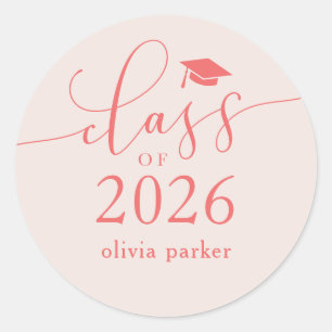 Klas van 2026 Roze Afstudeerfeest Favor Ronde Sticker