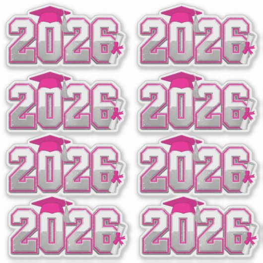 Klas van 2026 Roze en Zilver Afstuderen Sticker (Voorkant)