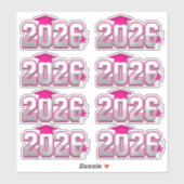 Klas van 2026 Roze en Zilver Afstuderen Sticker (Vel)