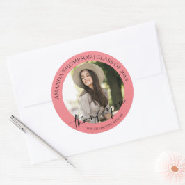 Klas van 2026 Roze Foto Afstudeerdankjewel Ronde Sticker