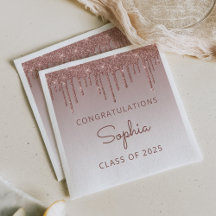 Klas van 2026 Roze Gouden Glitter Drip Afstudeerfe