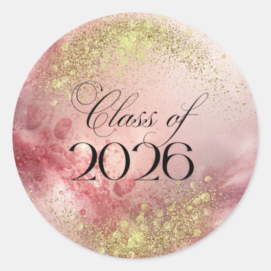 Klas van 2026 - Roze & Gouden Glitterstickers Ronde Sticker (Voorkant)