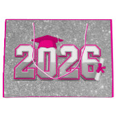 Klas van 2026 Roze Zilver Glitter Varsity Afstudee Groot Cadeauzakje (Voorkant)