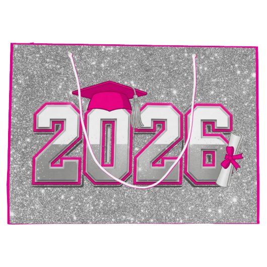 Klas van 2026 Roze Zilver Glitter Varsity Afstudee Groot Cadeauzakje (Achterkant)