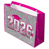 Klas van 2026 Roze Zilver Glitter Varsity Afstudee Groot Cadeauzakje (Achterkant Gekanteld)