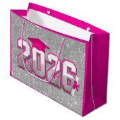 Klas van 2026 Roze Zilver Glitter Varsity Afstudee Groot Cadeauzakje (Voorkant Gekanteld)