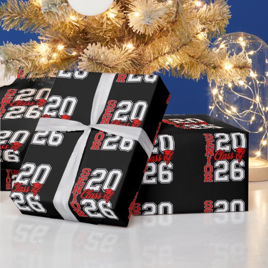 Klas van 2026 Senior 26 Rood Afstuderen Afgestudee Cadeaupapier (Feestdagen)