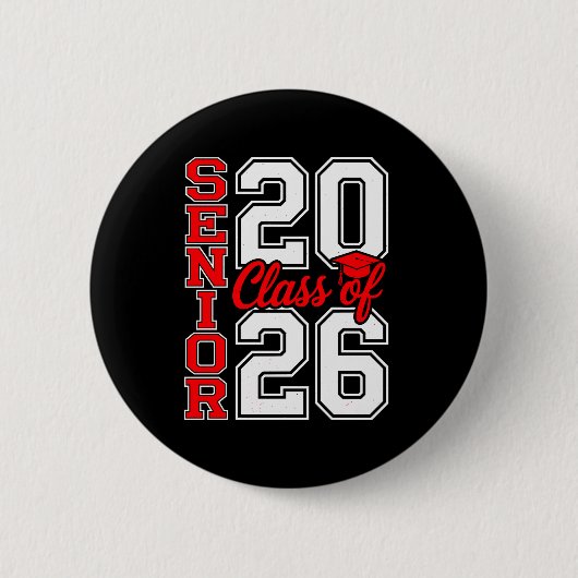 Klas van 2026 Senior 26 Rood Afstuderen Afgestudee Ronde Button 5,7 Cm (Voorkant)