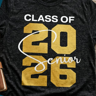 Klas van 2026 Senior Afstudeer Goud Schrift Vet T-shirt