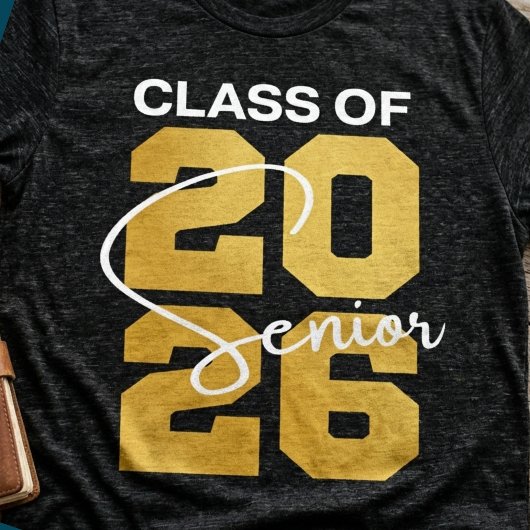 Klas van 2026 Senior Afstudeer Goud Schrift Vet T-shirt