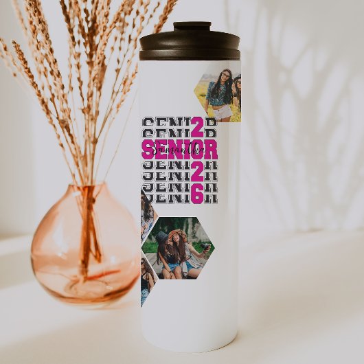 Klas van 2026 Senior Foto Collage Monogram Thermosbeker