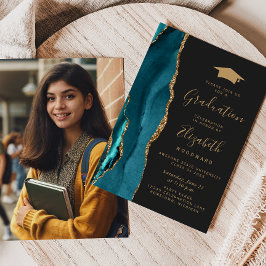Klas van 2026 Teal Agate Foto Pet Donker Afstudere Kaart