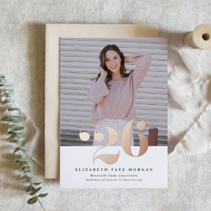 Klas van 2026 Typografie Foto Afstuderen Roze Folie Uitnodiging