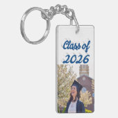 Klas van 2026 zee-blauw script afstudeerfoto sleutelhanger (Voorkant Links)