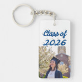 Klas van 2026 zee-blauw script afstudeerfoto sleutelhanger (Voorkant)
