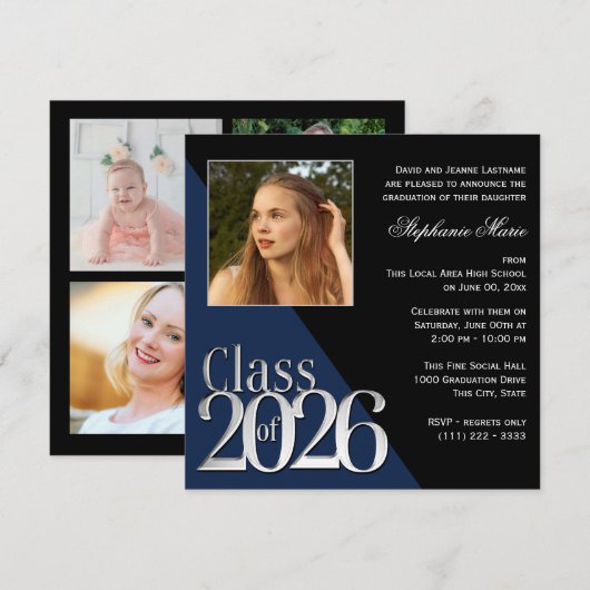 Klas van 2026 Zilveren Grad Blauw met Foto Kaart (Voorkant / Achterkant)