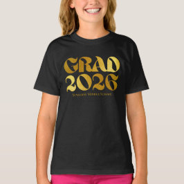 Klas van 2026 Zwart en Goud Typografie Middelbare T-shirt
