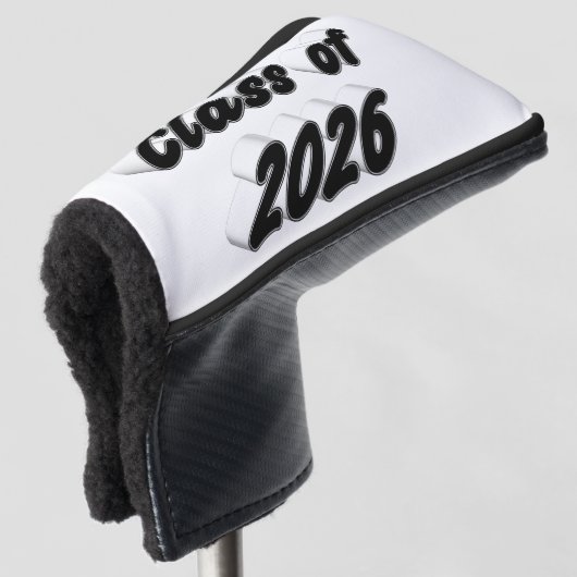 Klas van 2026 zwart lettertype afstuderen golfheadcover (3/4 voorkant)