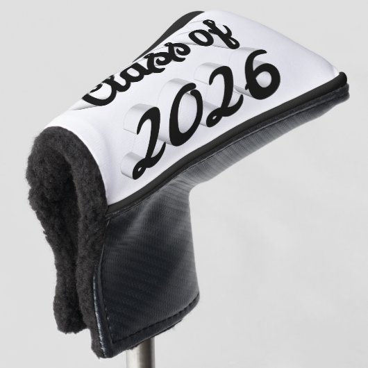 Klas van 2026 zwarte script afstudeercadeau golfheadcover (3/4 voorkant)