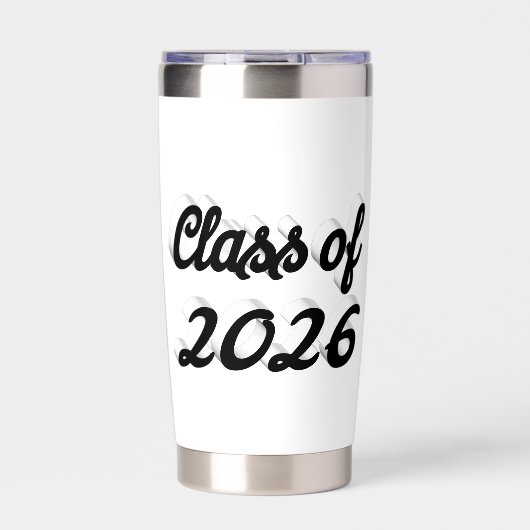 Klas van 2026 zwarte script afstuderen geïsoleerde drinkbeker (Voorkant)