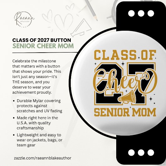 Klas van 2027 Senior Cheer Moeder Knop Ronde Button 5,7 Cm