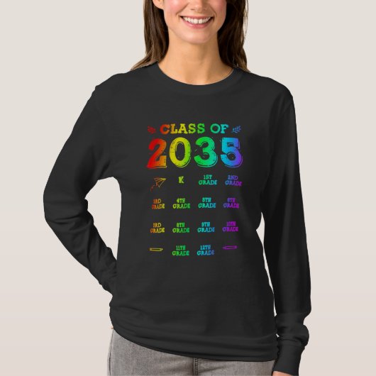 Klas Van 2035 Afstuderen Eerste Dag Van School Gro T-shirt (Voorkant)