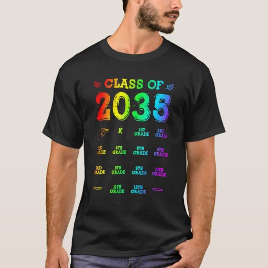 Klas Van 2035 Afstuderen Eerste Dag Van School Gro T-shirt (Voorkant)