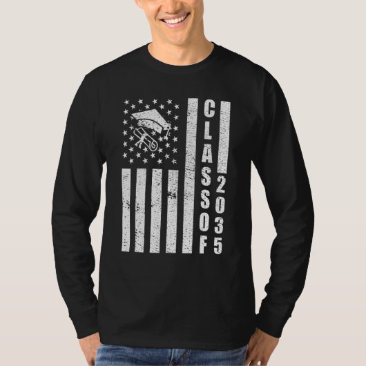 Klas van 2035 geschaafde Amerikaanse vlag afstuder T-shirt (Voorkant)