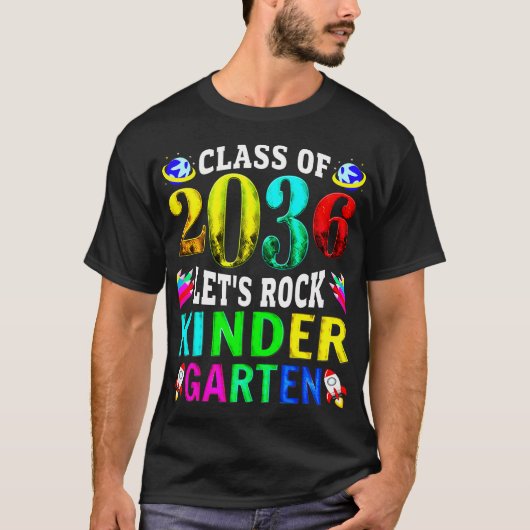 Klas van 2036 Let's Rock Kindergarten T-shirt (Voorkant)