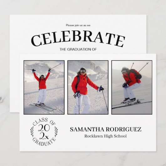 Klas van afgestudeerden 3 foto Witte afstudeerfees Kaart (Voorkant / Achterkant)