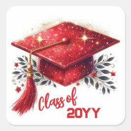 Klas van afstudeerhoed en diploma vierkante sticker