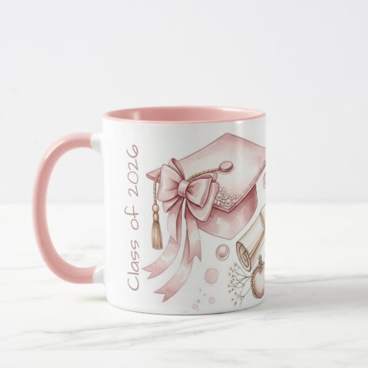Klas van roze meisjesachtige accessoires afstuder mok (Links)