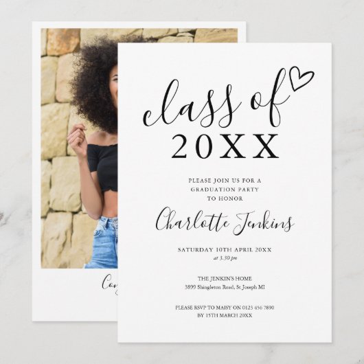 Klas van Script Hart Foto Afstudeerfeest Kaart (Voorkant / Achterkant)