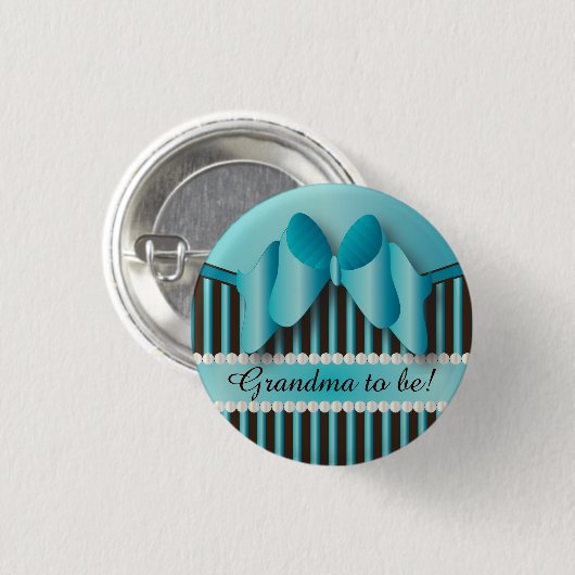 Klasblauw en bruine strepen ronde button 3,2 cm (Voorkant /achterkant)