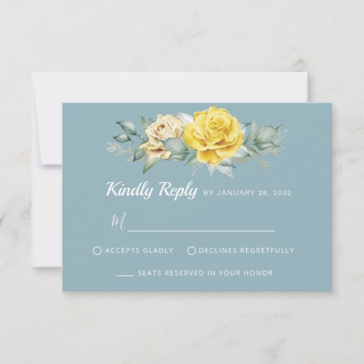 Klasgele bloemen groen zomerhuwelijk RSVP (Voorkant)