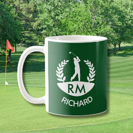 KLASIEKE GOLFER MONOGRAM NAAM KOFFIEMOK